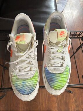 Nike White Sneakers with Neon Green, Blue & Orange Accents